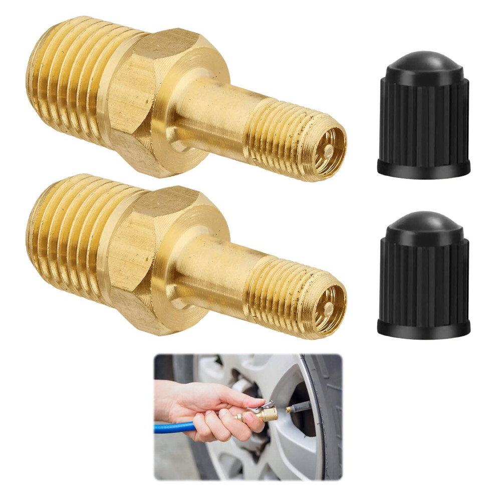 2 Pcs Brass Air Inflator Adapter, 1/4In Npt (M) To Standard Schrader Valve (M) Air Pump Valve Connector For Auto Tyre Valve Adapter, Tyre Inflator Ad 5002022141735