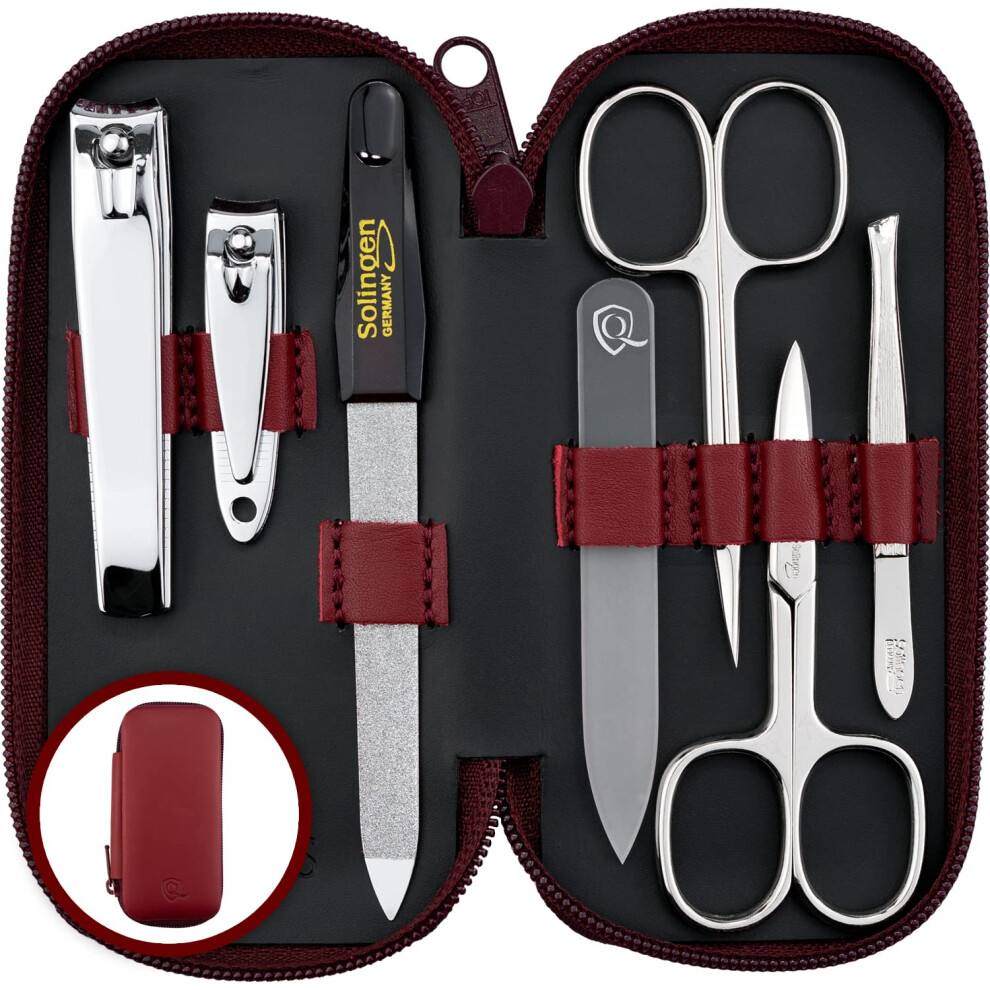 Marqus Manicure Sets For Women & Men From Solingen Germany With Glass Nail File - Quality Grooming Kit Incl. Nail Clippers & Glass Nail File, Nail Kit