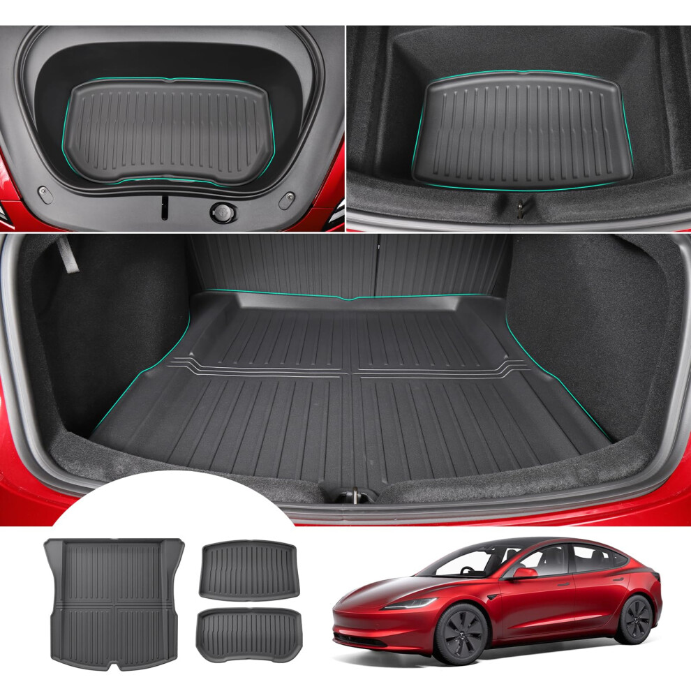 [Pack Of 3] Gafat Tesla Model 3 2024 2025 Boot Mat, Front And Rear, Tpe All-Weather Boot Liner For Model 3 Highland, High Edge, Original 3D Scanning 5051226479991