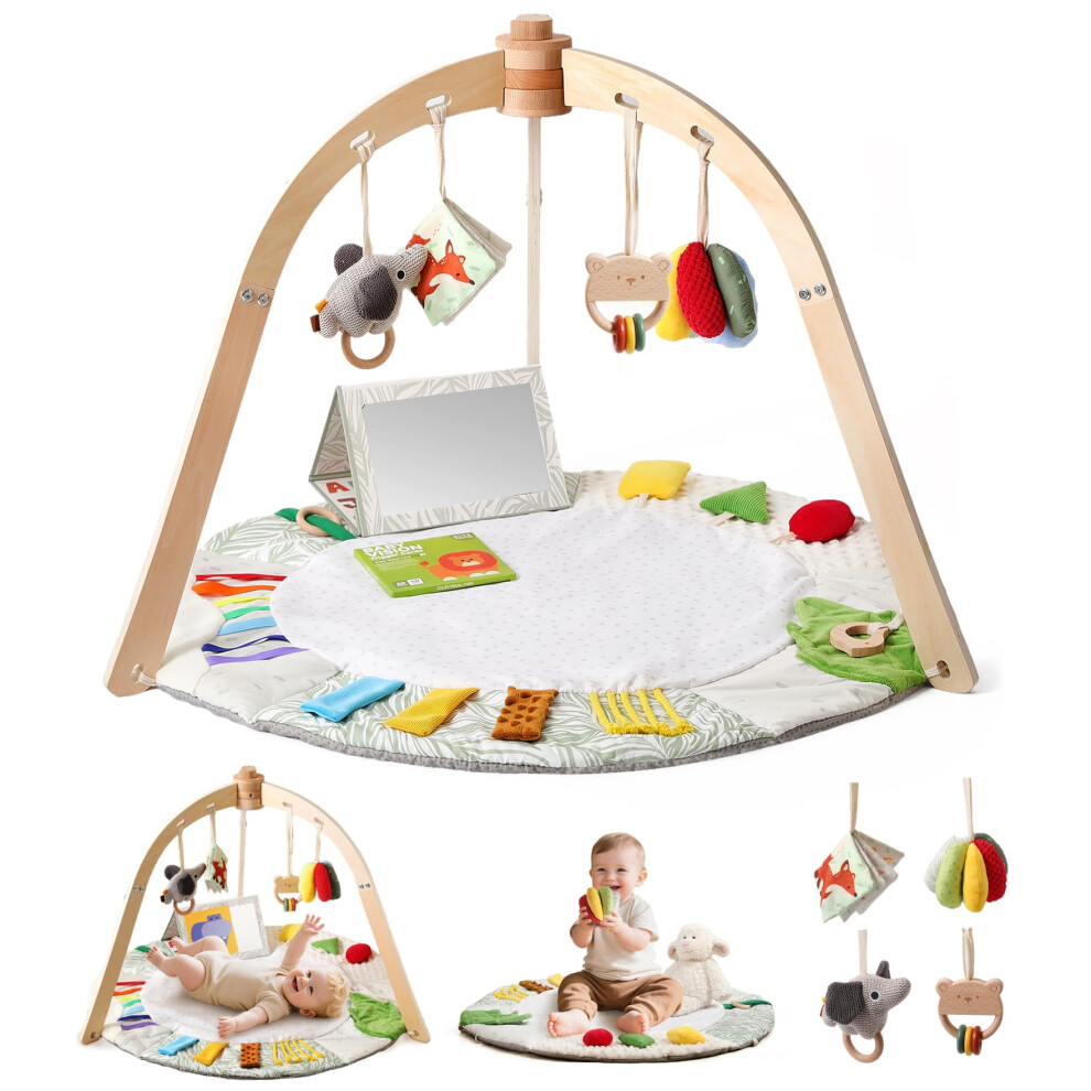 Baby Play Arch Made Of Wooden Baby Gym Baby Play Mat Baby Gym 6 Interactive Sensory Toys For Motor Skills Sensory Development Suitable Promise Babe