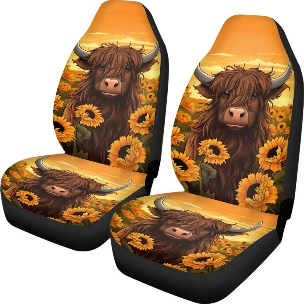 Showudesigns Highland Cow Sunflower Front Seat Covers - 2 Pcs Vehicle Seat Protector Mat Covers For Most Car, Truck, Suv Or Van 5051226484940