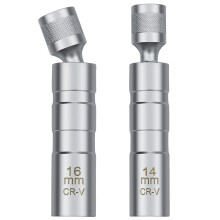 2Pcs Thin Wall Spark Plug Socket, 3/8 inch 12-Point Universal Joint Magnetic Swivel Spark Plug Socket Set, 14mm & 16mm Spark Plug Removal Tool for Mo