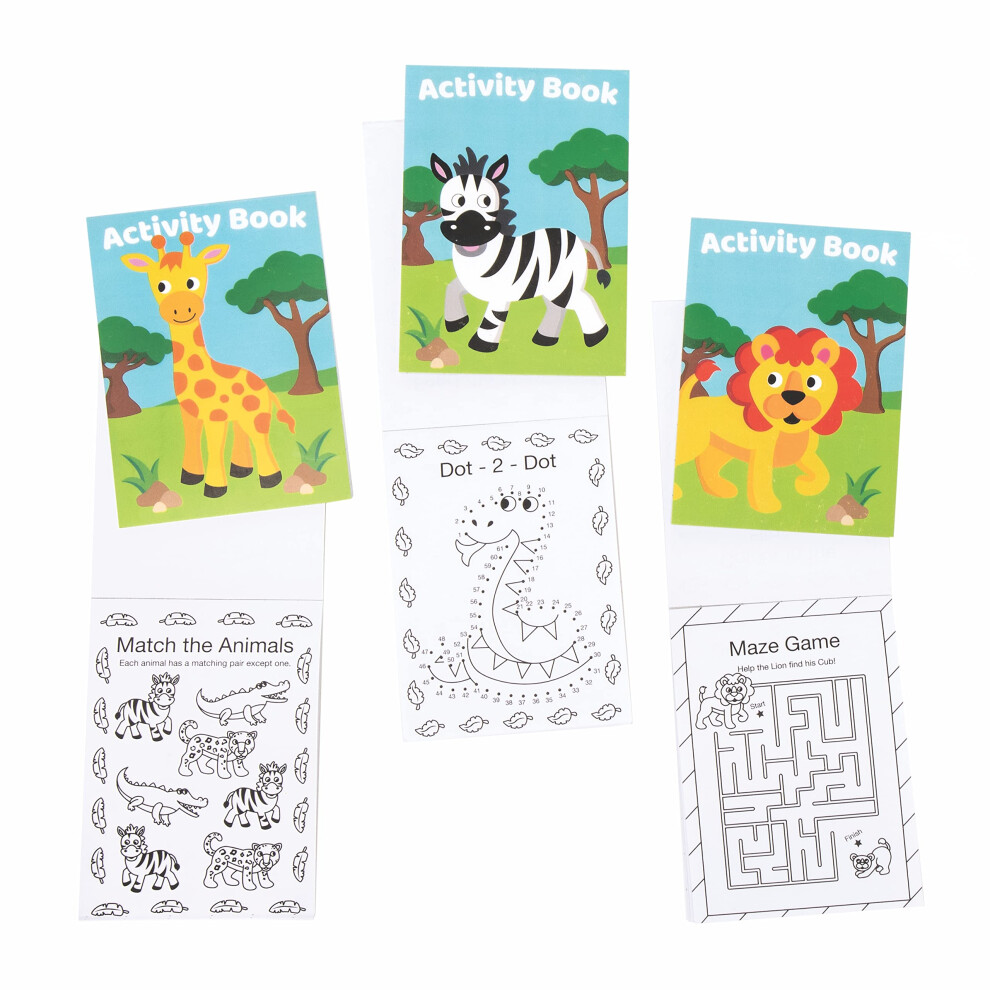 Fe541 Jungle Animal Mini Actvity Books - Pack Of 12, Includes Puzzles, Stickers, Dot To Dot And Colouring Pages For Kids Baker Ross