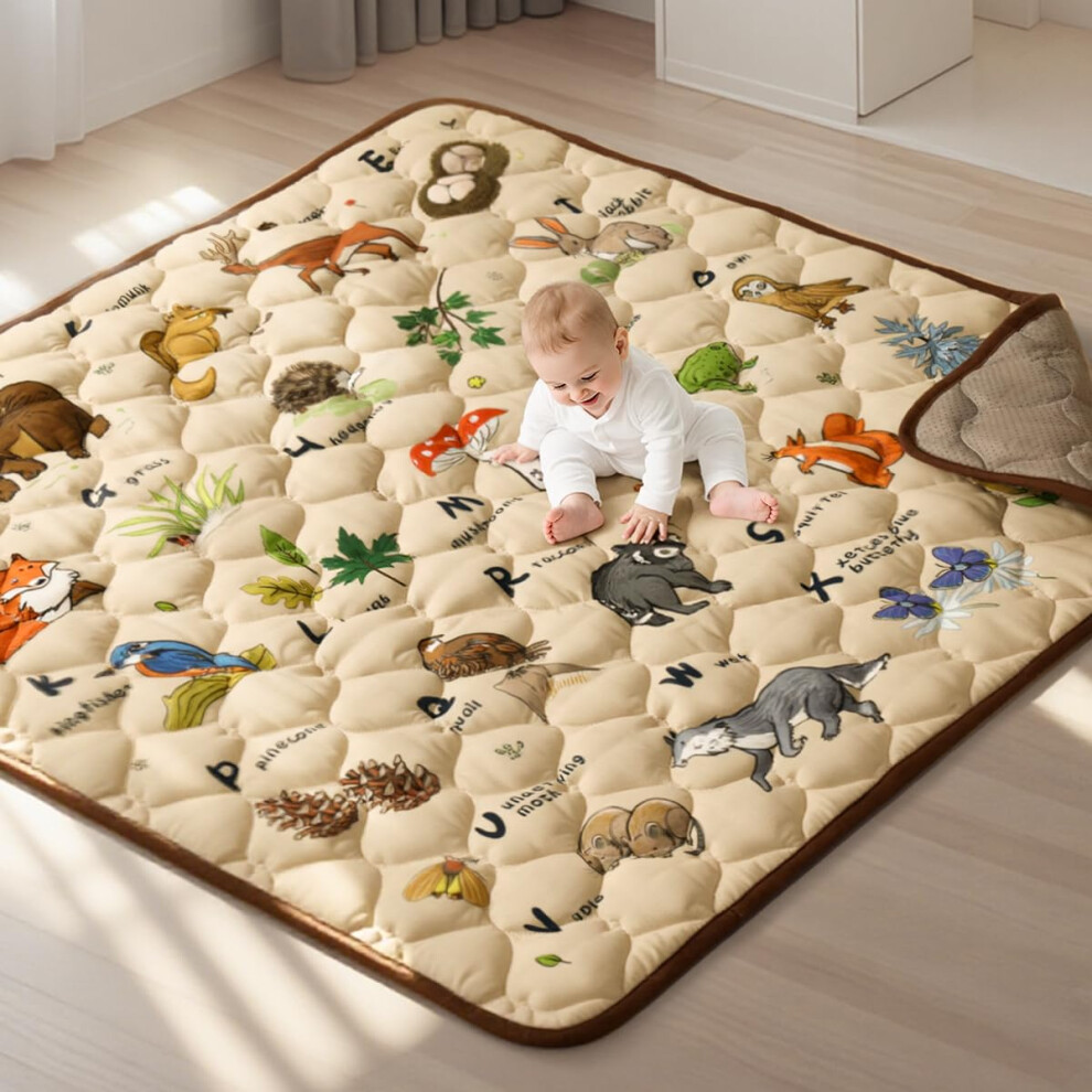 Baby Play Mats For Floor, 127X127 Cm Quilted Soft Padded Playmat For Playpen, Anti-Slip Crawling Mat Comomy