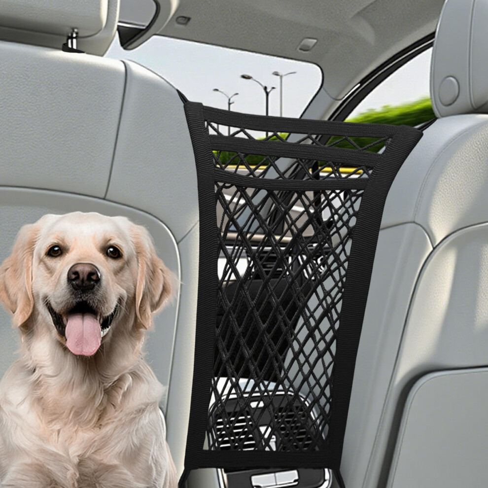 Vagcars 3 Layers Car Mesh Organizer,Dog Car Barrier,Four-Side Elasticity Auto Seat Back Net Bag Between Front Seats,Portable Kid Dog Pet Net