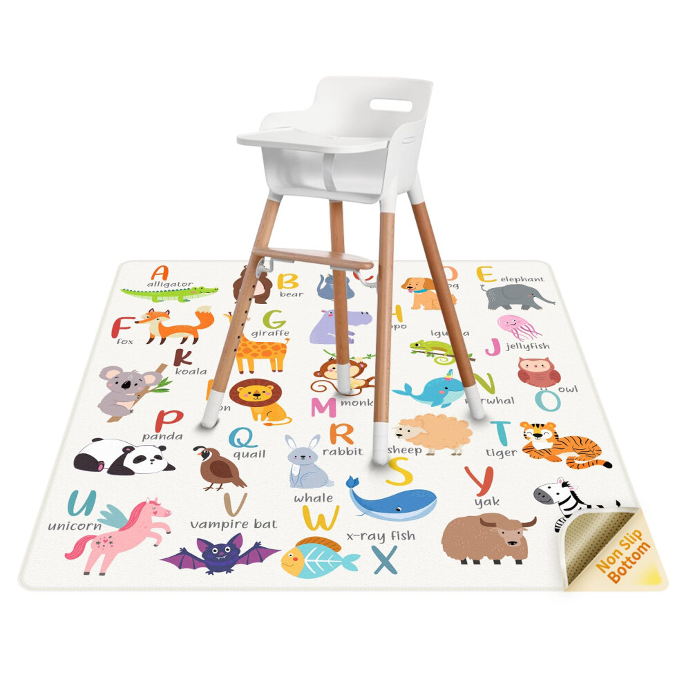 High Chair Splash Floor Mat, 51″Waterproof Washable Anti Slip Splash Mat With No Layering Design, Baby Mess Mat For Art/Crafts/Painting/Playtime Qhydz