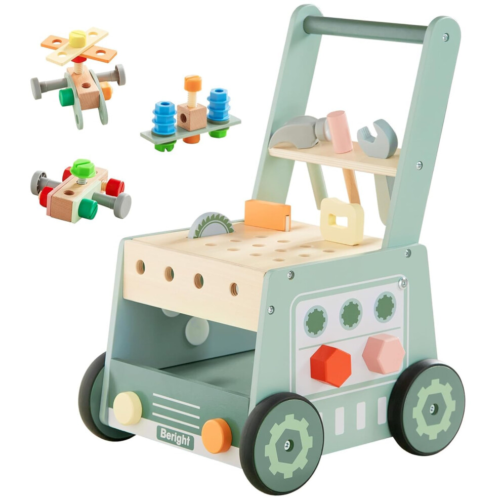 Asweets Wooden Baby Push And Pull Walker, Boys Girls Tool Bench For 3+, Toddlers Activity Centre Set, Montessori Educational Toy For Kids Learning To Walk