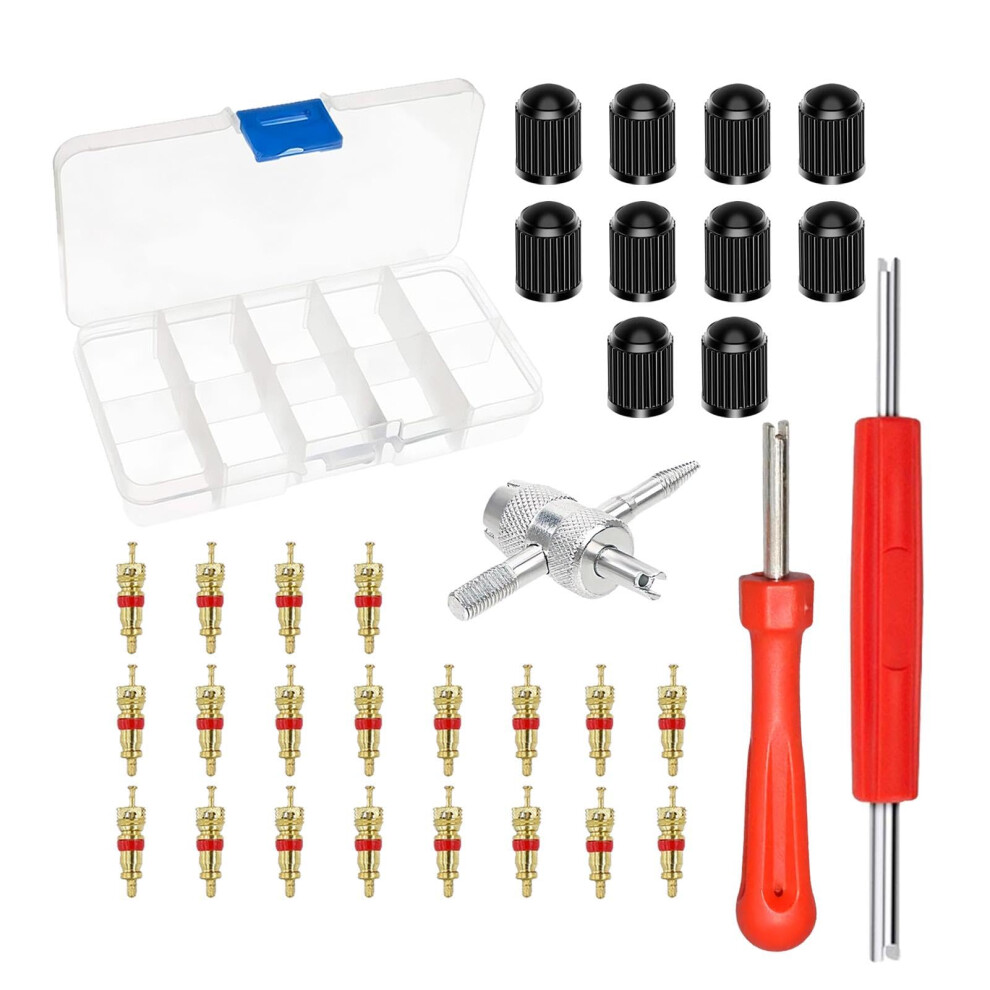 Yelvornic 33Pcs Tyre Valve Repair Kit, Durable Core Remover Tool, Complete Car And Bicycle Set, Includes Valve Caps And Cores 5051226449178