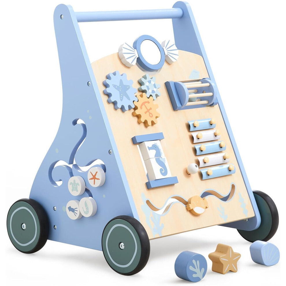Asweets Wooden Baby Walker, Push And Pull Learning Activity Walker For 12+ Months, Multiple Activity Center For Boys Girls