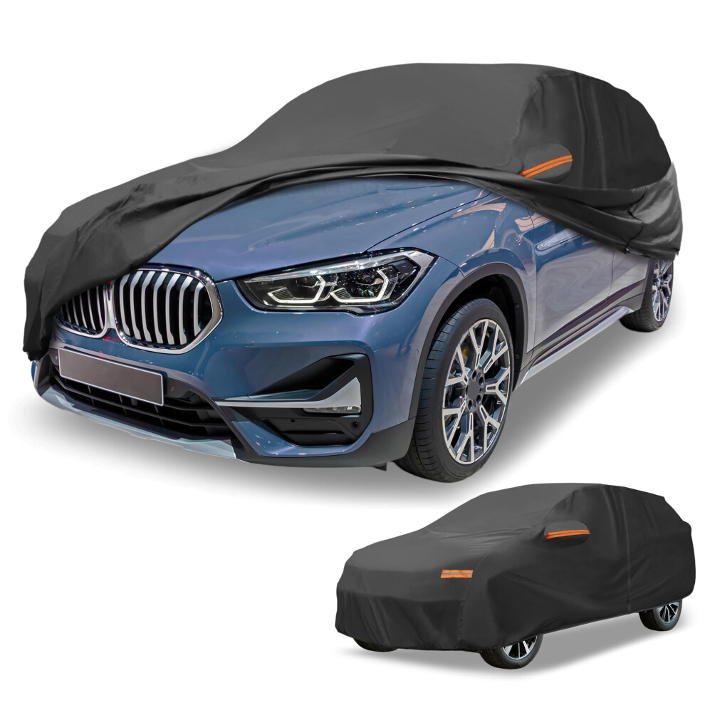 Partuto Universal Car Cover Waterproof All Weather 210D-Pu, Uv Sun Rain Protection, Fits For Suv Length Up To 181", With Left Side Zipper, Black 5051226473449