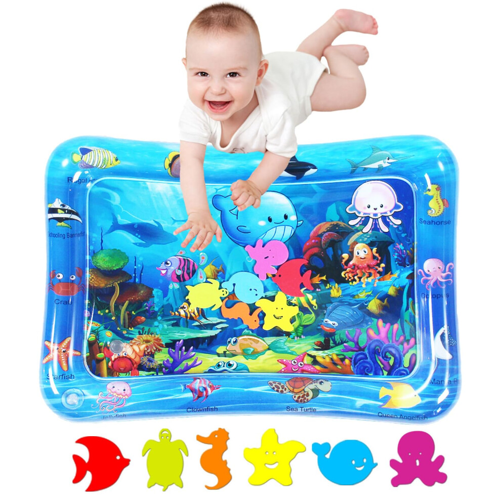 Baby Tummy Time Mat,Tummy Time Water Mat, Baby Toys 3-36 Months, Fun Early Development Activity Play Center For Newborn, Sea Word-,70X50cm. Blue Zhuynxir
