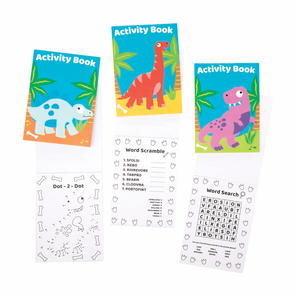 Fe530 Dinosaur Mini Actvity Books - Pack Of 12, Includes Puzzles, Stickers, Dot To Dot And Colouring Pages For Kids Baker Ross