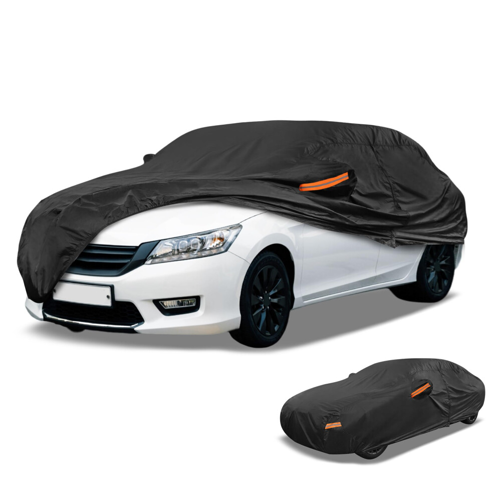 Partuto Universal Car Cover Waterproof All Weather 210D-Pu, Uv Sun Rain Protection, Fits For Sedan Length 178"-186", With Left Side Zipper, Black 5051226474804