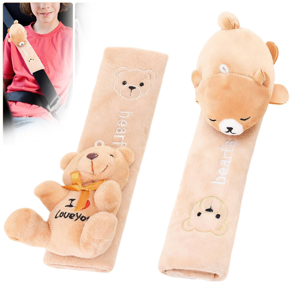 Nocecfi 2Pcs Seat Belt Pads - Plush Lying Down Little Bear Shoulder Pads, Soft Car Interior Decoration For Adults & Kids，Seatbelt Pad To Protect