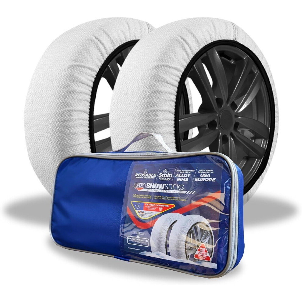 K&K Automotive Snow Socks For Tires - Snow Chain Alternative For All Car Suv Wheel Rims Anti-Skid Ice Storm Snow Emergency Traction Aid European-Made 5051226472985