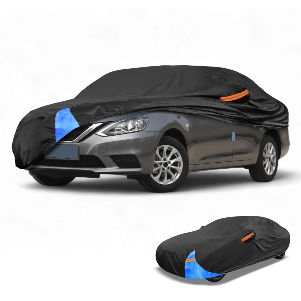 Partuto Waterproof All-Weather Universal Car Cover With Right Side Zipper, 210D-Pu Fits For Sedan 190" To 198" Length Black/Blue 5051226473876