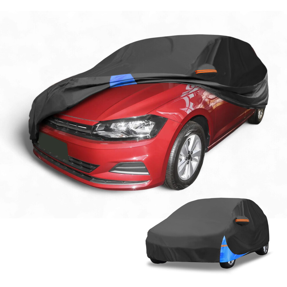 Partuto Waterproof All-Weather Universal Car Cover With Right Side Zipper, 190T Polyeste Fits For Hatchback 163" To 177" Length Black/Blue 5051226475115