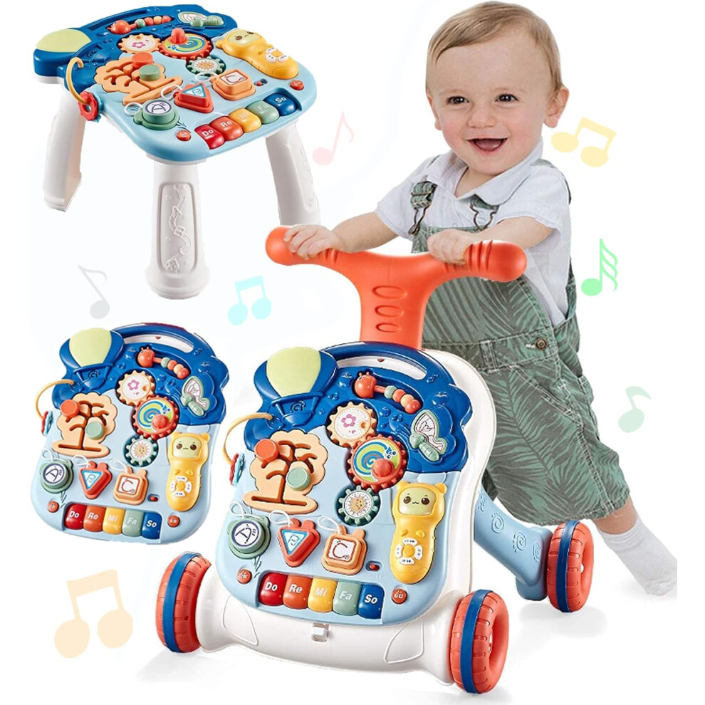 Baby Walker 3 In 1 Sit-To-Stand Learning Push Along Walker Kids Activity Center With Table Lights Music Phone Steering Wheel Multifunctional Nukdey