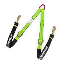 Mimanchi Axle V-Bridle Strap 2" x 4',1 Pack, Heavy Duty Recovery Tow Strap with w/Snap Hooks,Cordura Sleeve,D Ring Middle,for Car Hauler,Rollback,and