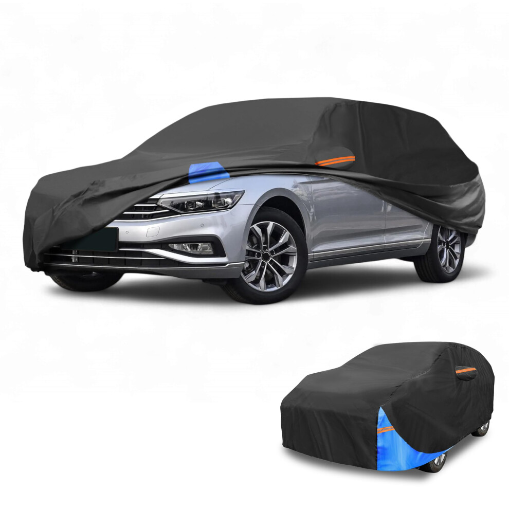 Partuto Waterproof All-Weather Universal Car Cover With Right Side Zipper, 210D-Pu Fits For Wagon 177" To 190" Length Black/Blue 5051226473807