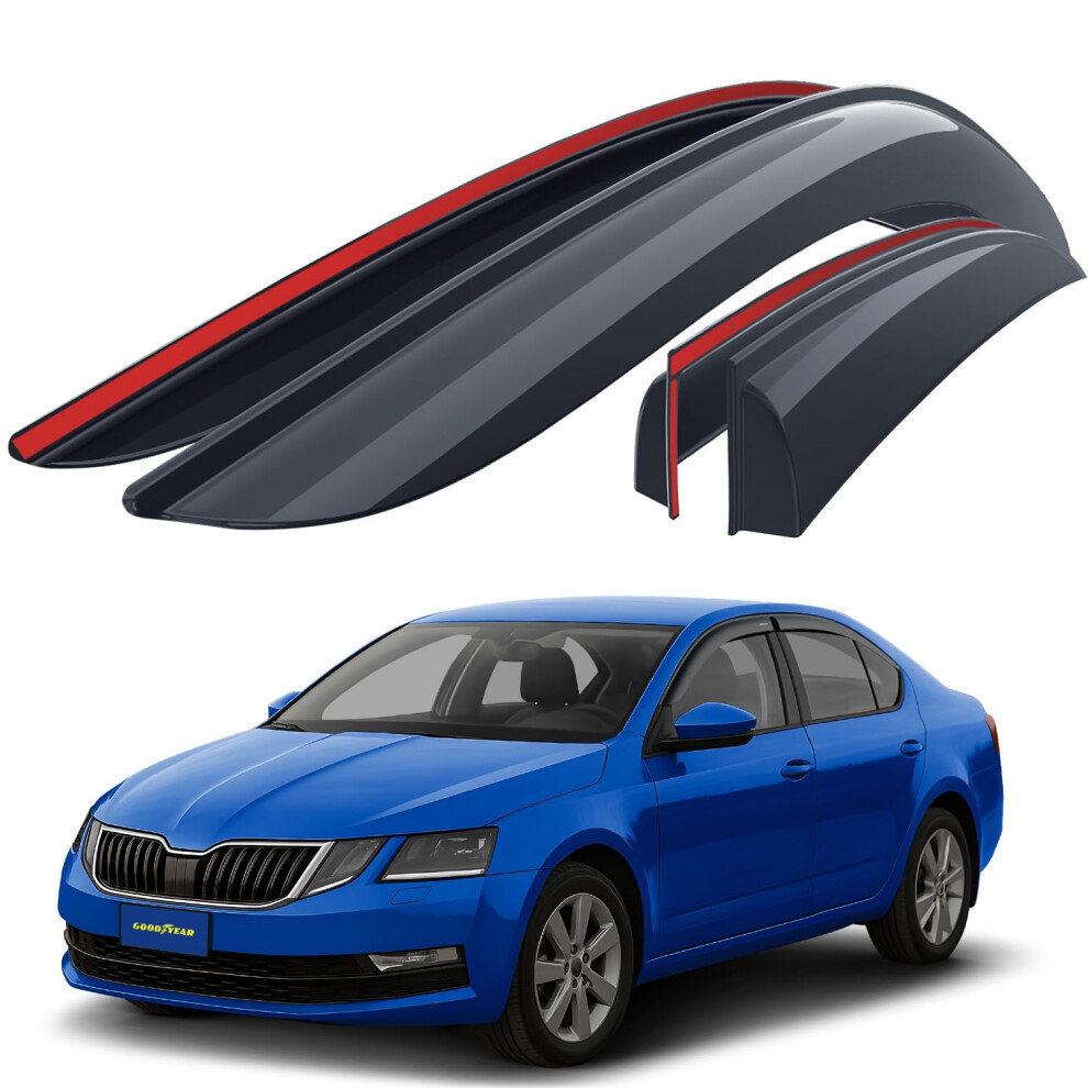 Goodyear Tape-On Car Wind Deflectors For/Compatible With Skoda Octavia 2013-2020 (Iii) - Car Accessories 5051226488320
