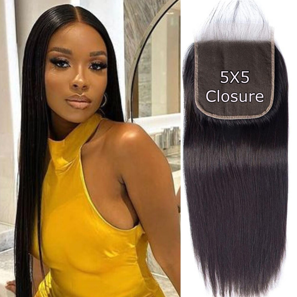 Little Fairy Unisex Black 5X5 Hd Lace Closure Human Hair Closure For Women Straight 5X5 Closure Pre Plucked 12A Virgin Remy Human Hair Extensions 5X5 Lace Frontal Closure