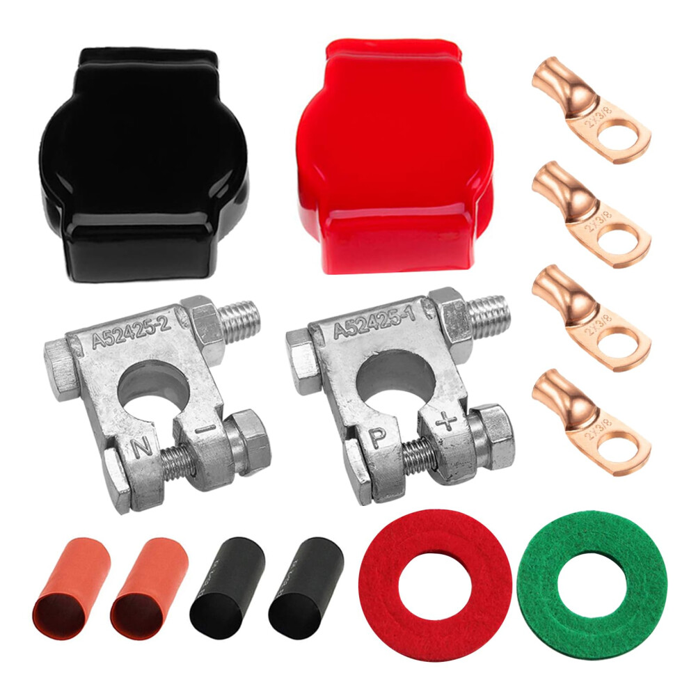 Ampper Military Spec Battery Terminal And Cover Top Post Kit With 4 Lugs And Heatshrink For Marine Car Boat Rv And Vehicles (Kit) 5051226489952