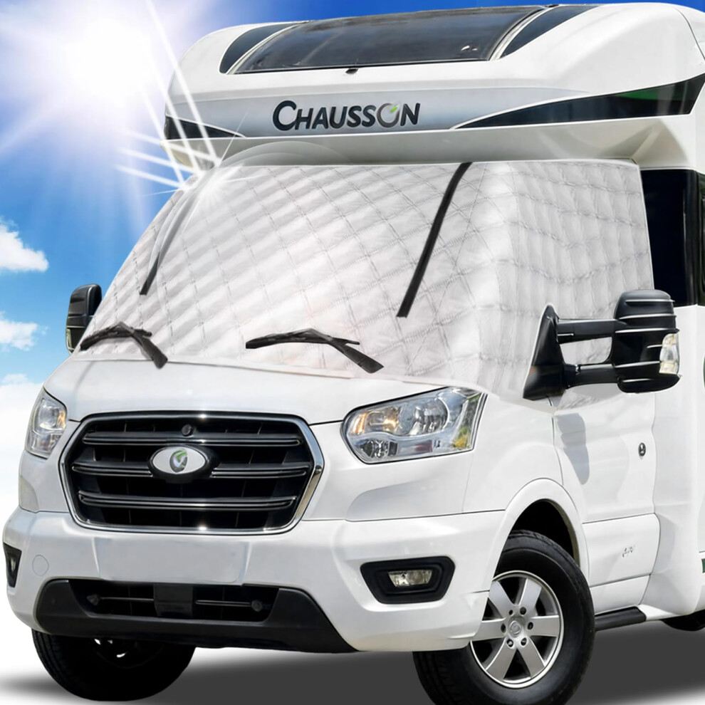 Hicover External Thermal Screen Cover For Ford Transit 2015-2025 Campervan Motorhome Mk8 & Mk9 Windscreen Cab Premium Insulation Blackout Silver 5051226475986