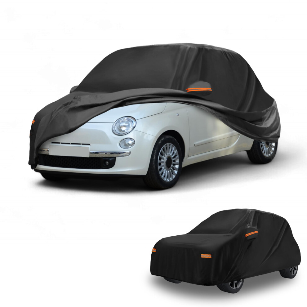 Partuto All-Weather Waterproof Car Cover - Uv-Resistant Outdoor Full Exterior Protection For Fiat 500 2007-2022 210D-Pu With Right Side Zipper Black 5051226473692