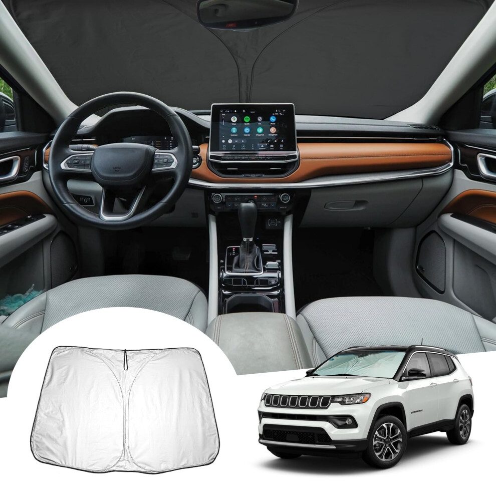 Gafat Compatible With 2017-2024 2025 Jeep Compass Facelift 4Xe Hybrid Sunshades Front, Compass 2024 Windscreen Parasol Sun Visor Sun Protection 5051226479052