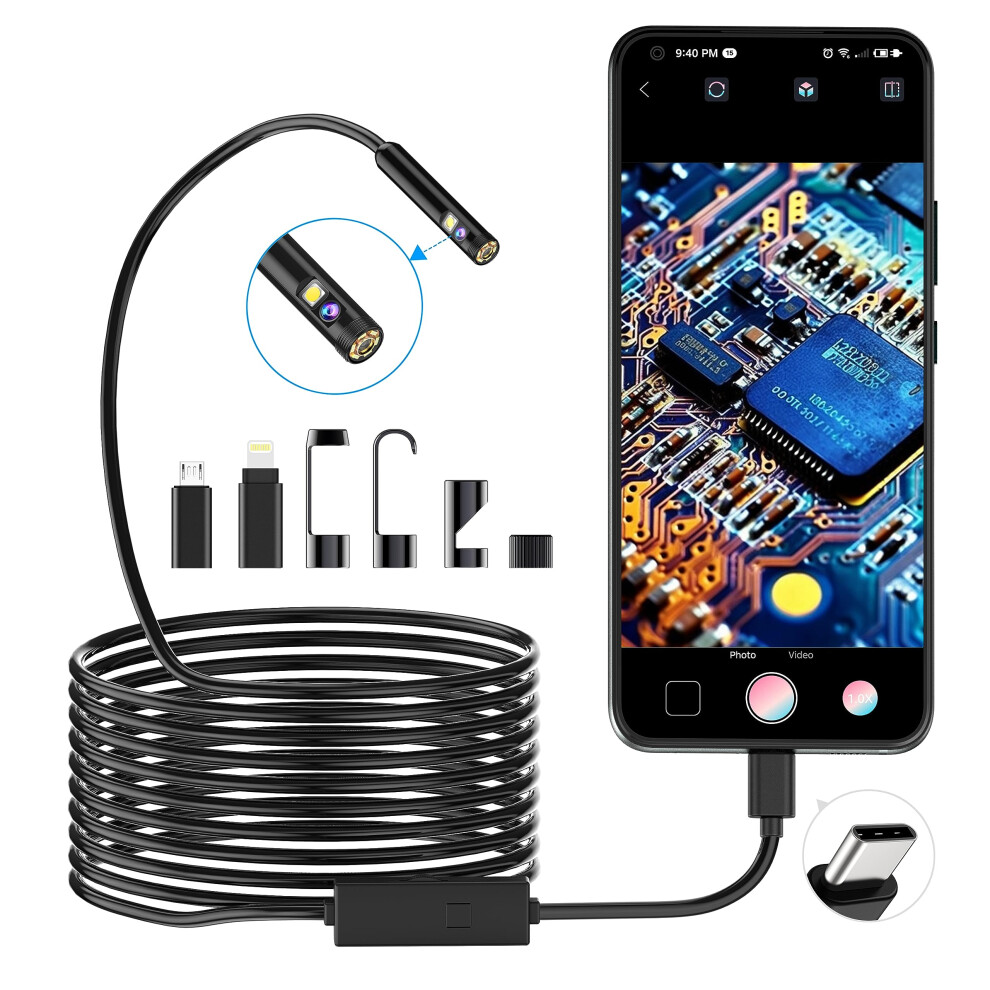1920P Dual Lens Snake Inspection Borescope, Pancellent Type C Endoscope, Scope Camera With 8 Led Lights For Android And Ios Smartphone, Iphone, Ipad 5051226451386