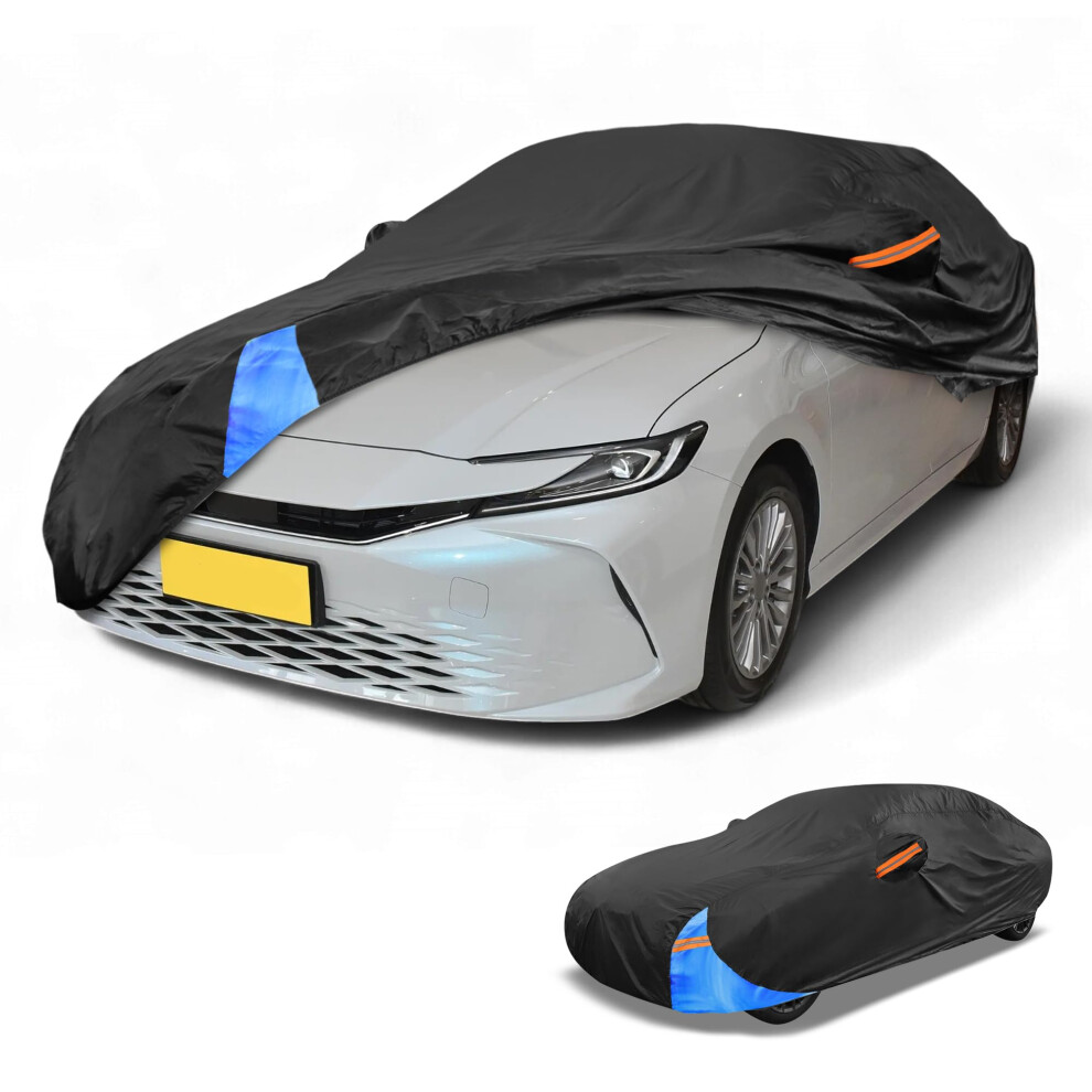Partuto Waterproof All-Weather Universal Car Cover With Right Side Zipper, 210D-Pu Fits For Sedan 185" To 192" Length Black/Blue 5051226475047