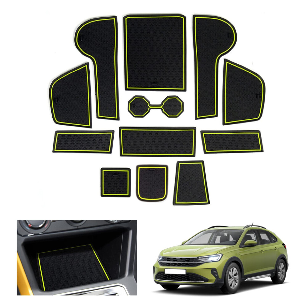 Gafat Compatible With Vw Taigo/Nivus 2021-2025 2026 Non-Slip Rubber Mats For Centre Console, Door Seam, Taigo 2024 Accessories (Green) Green 5051226465208