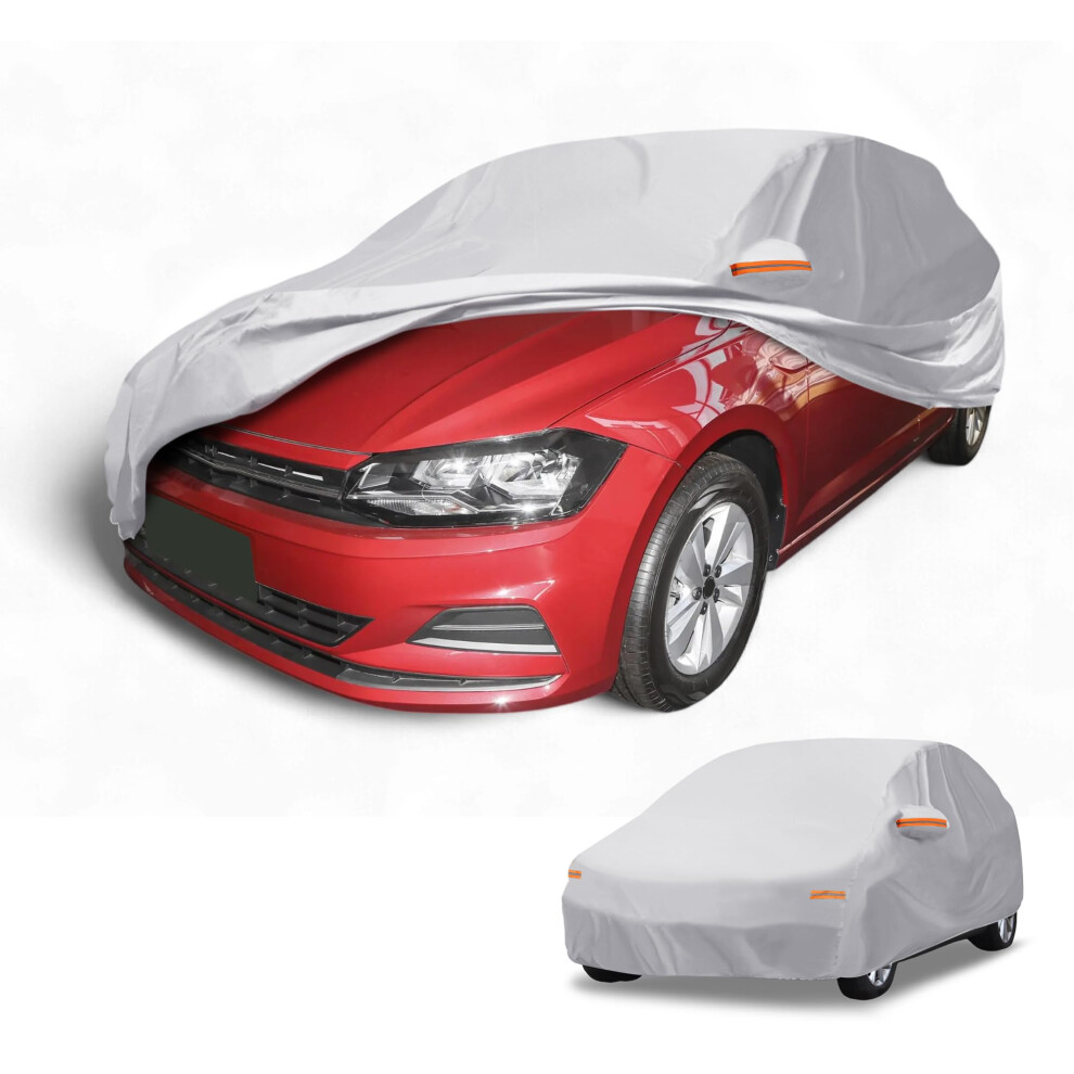 Partuto Waterproof All-Weather Universal Car Cover With Right Side Zipper, 190T-Pu Tone Fits For Hatchback 163" To 177" Length Silver 5051226473838