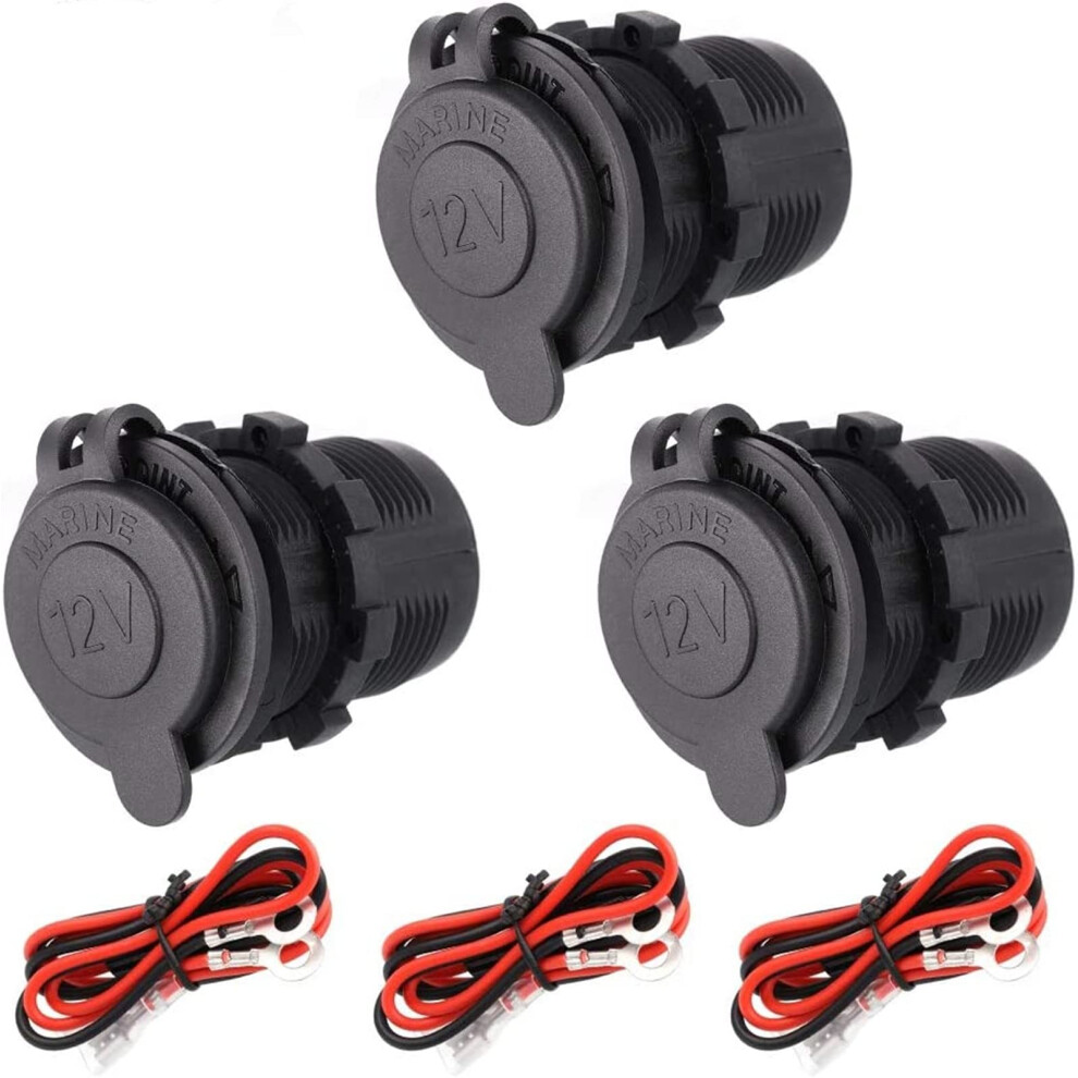 Draftor 3 Pack Cigarette Lighter Socket, 12V Waterproof Plugs For Car Motorcycle Marine Atv Rv Lighter Sockets Power Outlet Socket Receptacle With 5051226489570