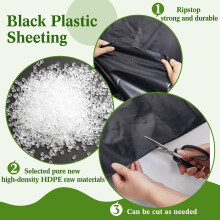 KAHEIGN 2m x 3m Black Polythene Sheeting 025mm Thick Garden Grow Polyt