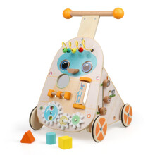 Jacootoys Wooden Activity Walker, Adjustable Speed Toddler Push Walker Activity Center Toy
