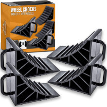 Xtremeauto Wheel Chocks with Handles – Tyre Saver Brake Stoppers Ridged Wedges f