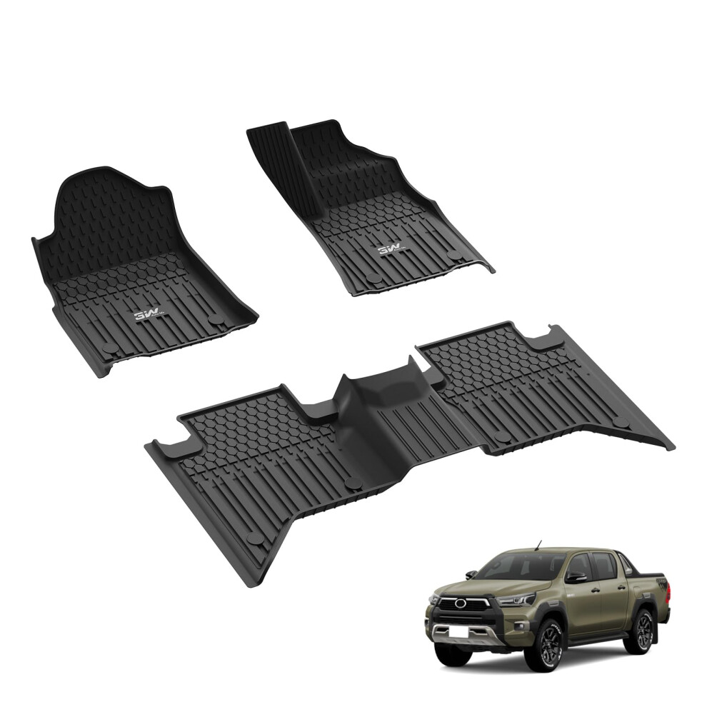 3W Floor Mats Fit For Toyota Hilux 2020-2026 (Not For Manual Or Hybrid), All Weather Thorex Car Protection Floor Liner 5051226481116