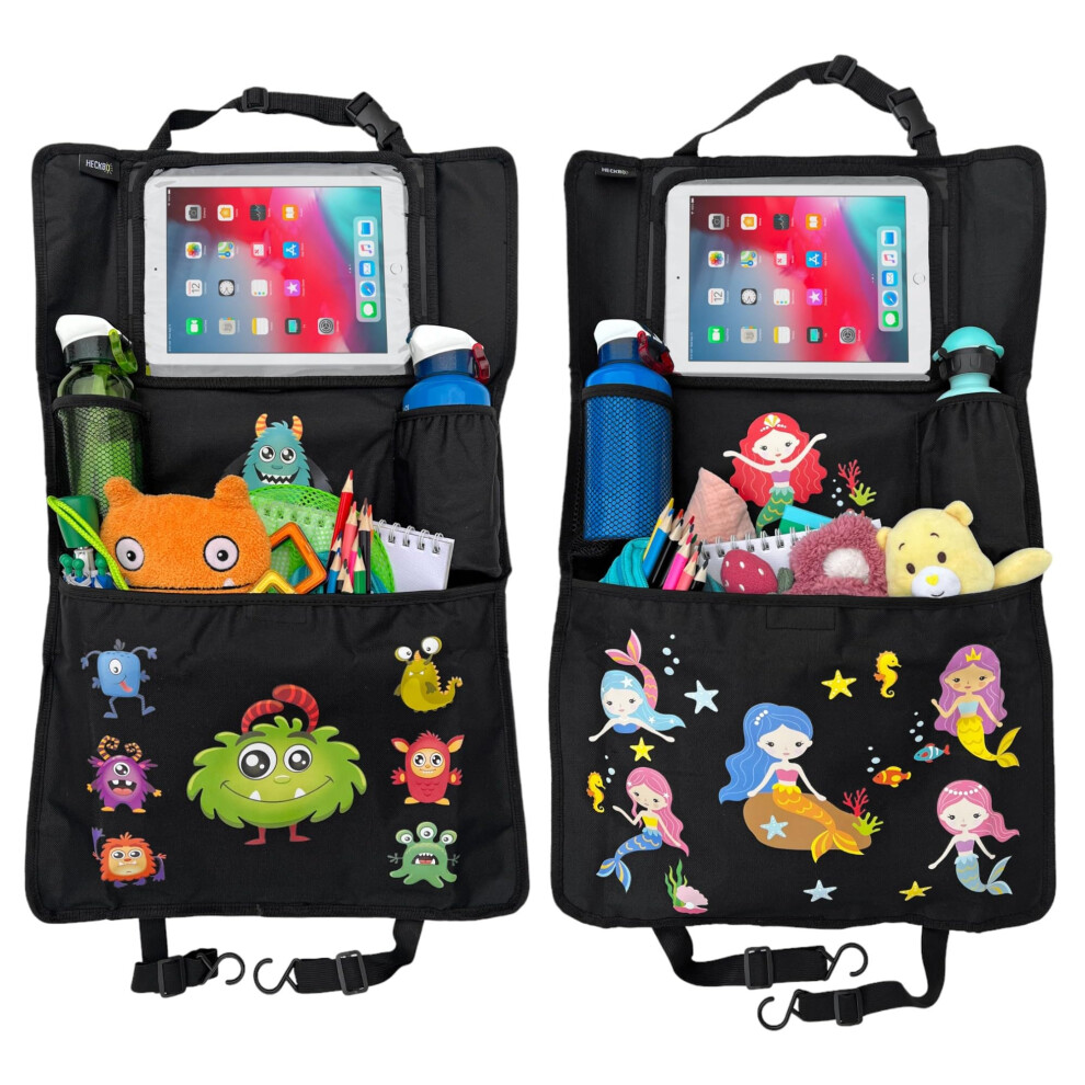 Heckbo 2X Children’s Car Seat Back Protectors – Monster + Mermaid Designs