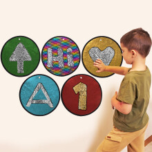 ODOXIA Sequin Fabric Mats | Sequin Fabric Sensory Wall | Sensory Tiles for Kids | Sequin Sensory Mats (Round) | 5-Pack