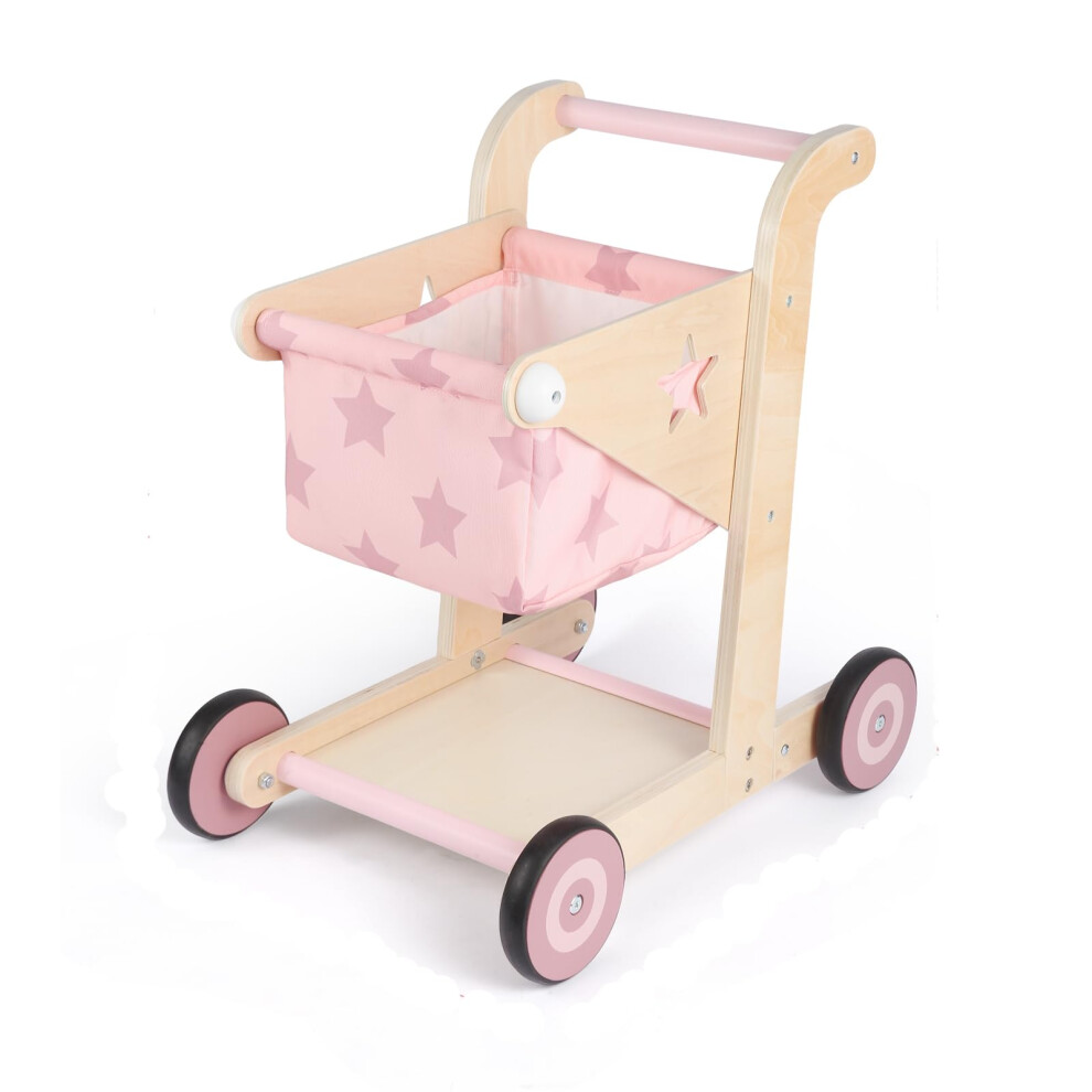 2 In 1 Wooden Baby Walker, Push And Pull Doll Stroller, Shopping Cart Learning Walker For Boys And Girls Asweets