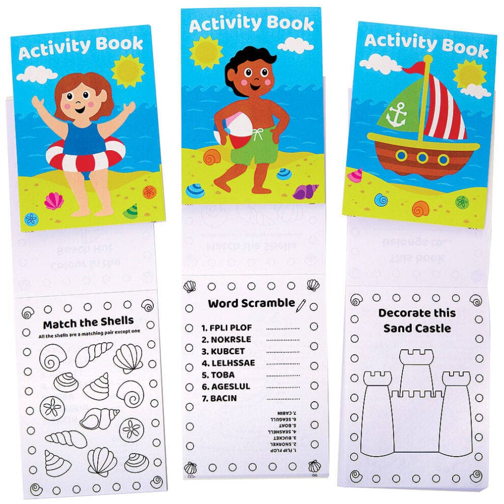 Fc959 Seaside Mini Activity Books For Kids - Pack Of 12, Entertaining Travel Activities, Party Favours, And Colouring Books For Children Baker Ross