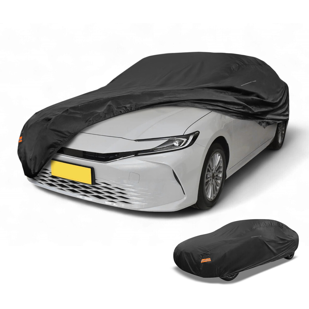 Partuto Waterproof All-Weather Universal Car Cover With Right Side Zipper & Mirror Pocket, 210D-Pu Fits For Sedan 185" To 192" Length Black 5051226475146