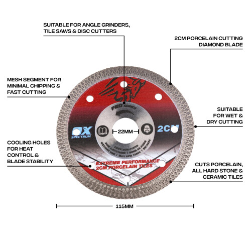 OX OX Pro 2CM Porcelain Cutting Diamond Disc 115mm for Angle Grinder 1