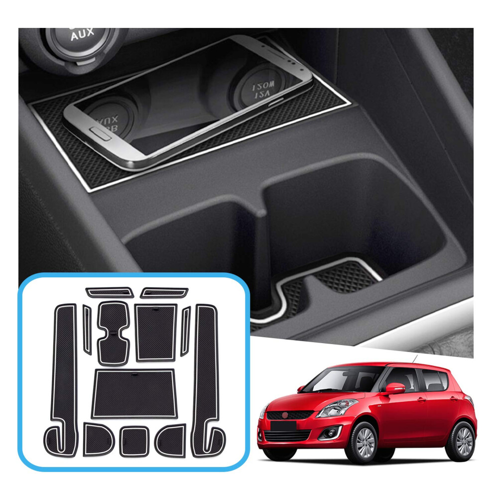 Gafat Suzuki Swift/Sport/Hybrid 2017-2022 2023 Anti-Slip Mats, Suzuki Swift Rubber Mats For Centre Console Armrest Cup Holder Door Seam (White) White 5051226465796