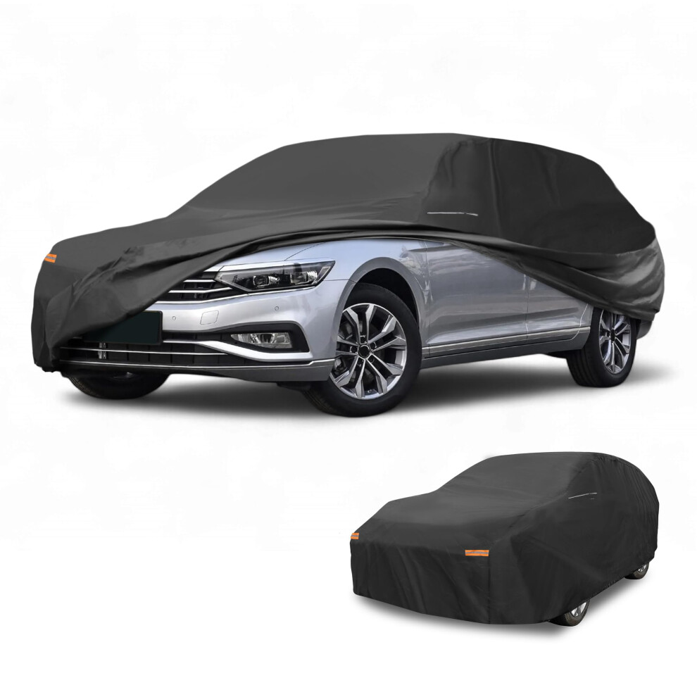 Partuto Waterproof All-Weather Universal Car Cover With Right Side Zipper & Mirror Pocket, 210D-Pu Fits For Wagon 177" To 190" Length Black 5051226475467