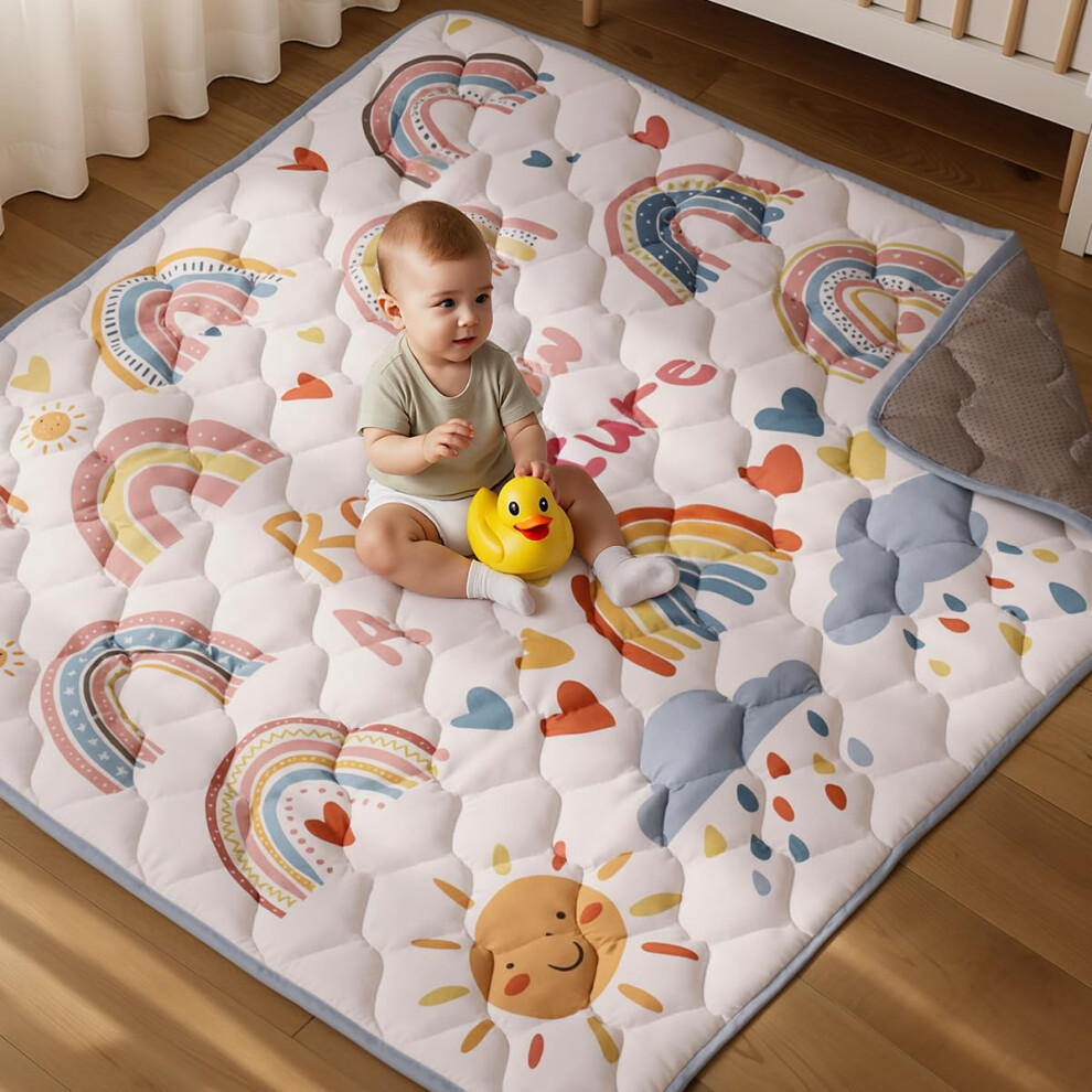 Baby Play Mats For Floor, 127X127 Cm Quilted Soft Padded Playmat For Playpen, Anti-Slip Crawling Mat Comomy