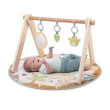 Ingenuity Wonder & Wood Baby Play Mat & Wooden Toy Arch - Play Gym for Baby, Foldable A-Frame Bar with 3 Removable Toys, Machine-Washable Mat