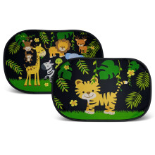 HECKBO 2x car sun visor with 8 suction cups - Jungle animals 48x31cm - car window side sunshade car sun visor side for baby kids girls boys incl. Bag